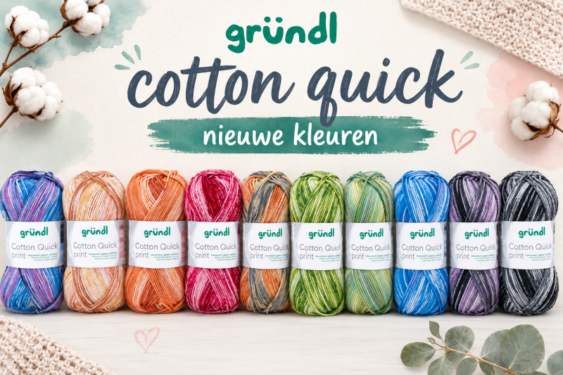 Gründl Cotton Quick Print nieuwe kleuren – kleurrijke bollen gemerceriseerd katoengaren voor haken en breien