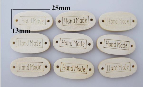 houten labels 5 stuks Handmade 13 x 25 mm