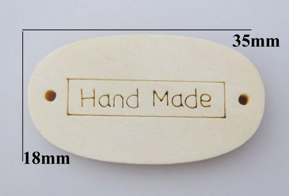 Houten labels Hand made 5 stuks 35 x 18 mm